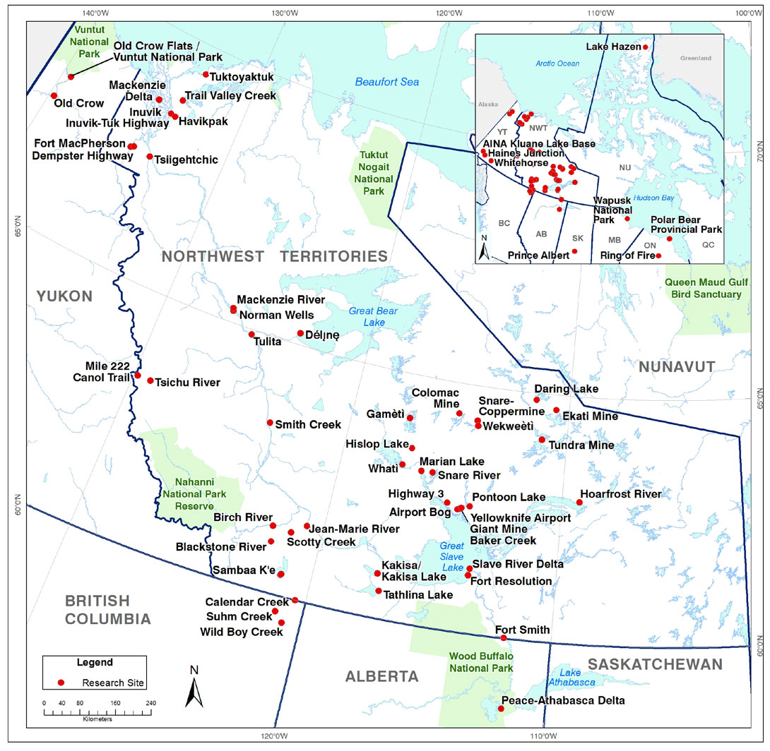 map of research sites in NWT