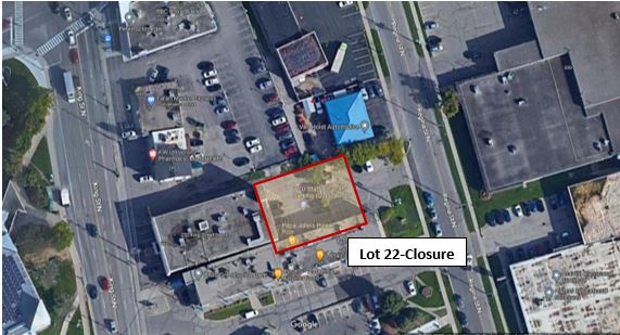 map displays lot 22 closure location, East side of the Special Constable Service building at 232 King Street North
