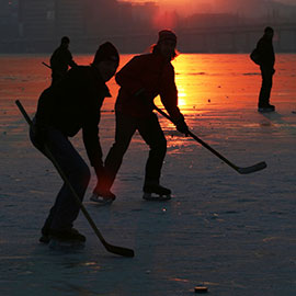 Skaters on outdoor rink