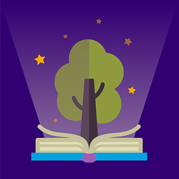 Illustration of book with tree growing out of it