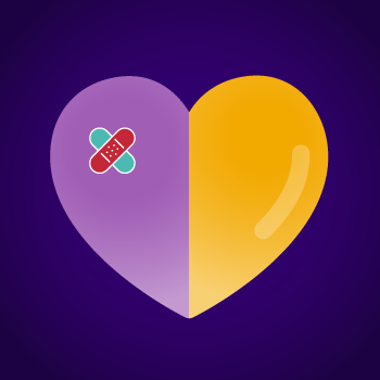 Gold and purple heart with bandaid