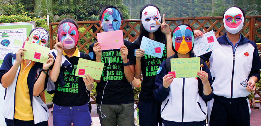 Chinese students wearing masks